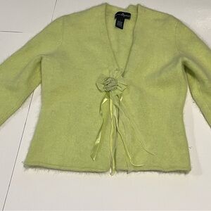 Mercer & Madison Light Green Angora Blend Cardigan with Ribbon Accent